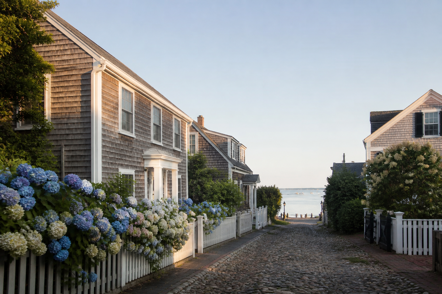 A cobbled lane toward the harbor, Nantucket